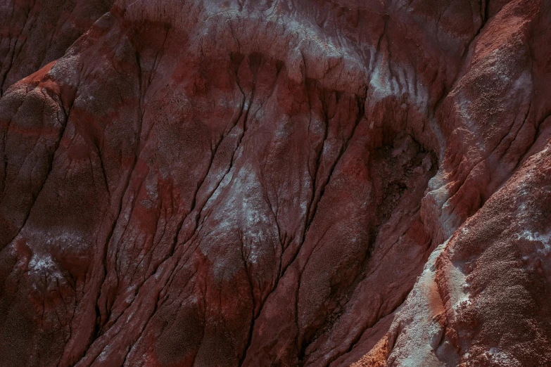 a group of people standing on top of a mountain, an ultrafine detailed painting, by Adam Marczyński, pexels contest winner, soft red texture, black lung detail, between sedimentary deposits, chocolate river