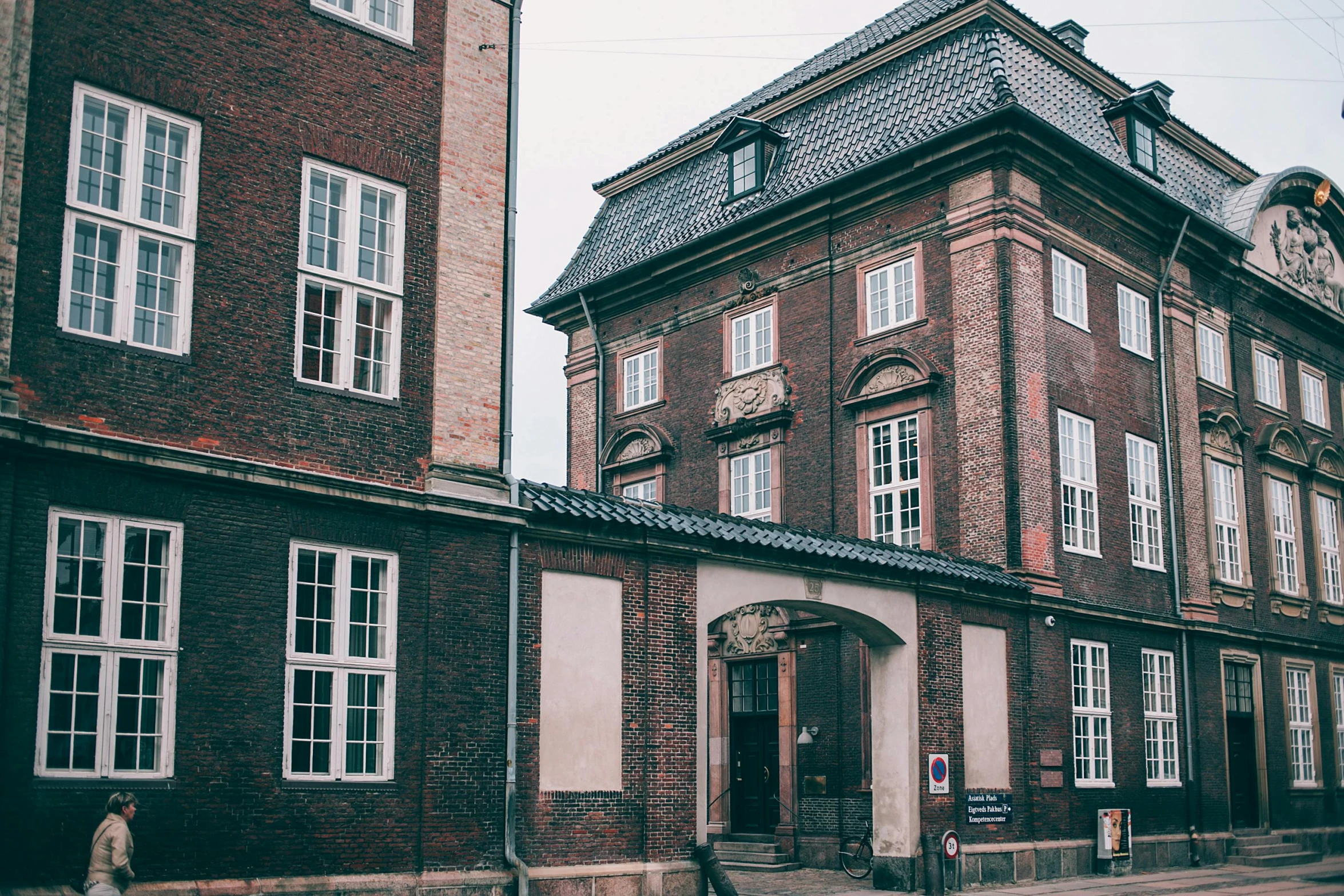 a building with a clock on the front of it, by Christen Købke, vintage color, thumbnail, college, brown