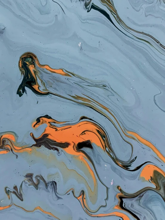 a painting of a woman floating in a body of water, by Mandy Jurgens, trending on pexels, abstract expressionism, grey orange, made of liquid metal and marble, james nares, oil on canvas 4k