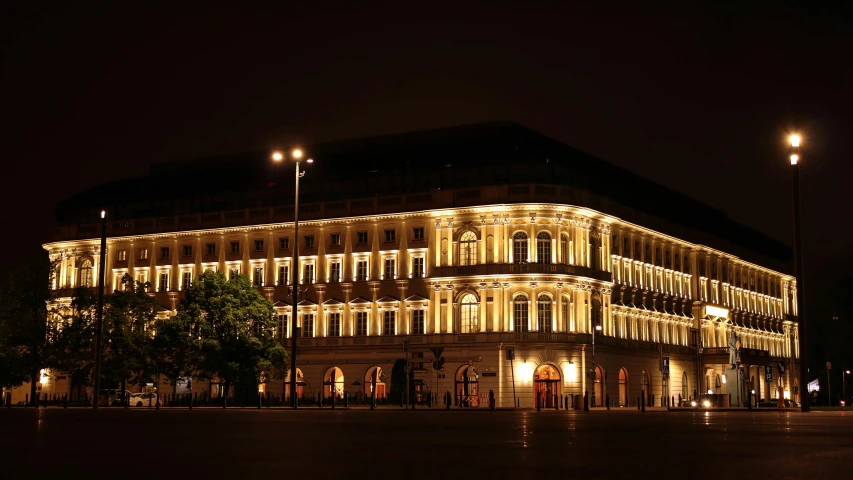 a large building is lit up at night, luxurious, profile image, square, munkácsy