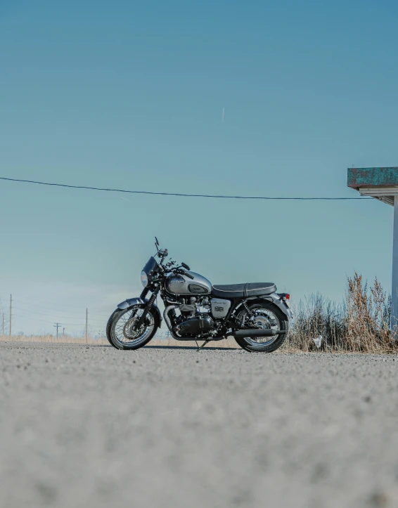 a motorcycle parked in front of a gas station, profile image