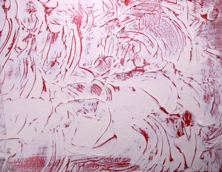 a red and white painting on a wall, a detailed painting, flickr, lyrical abstraction, pink slime everywhere, etched relief, glossy surface, embracing