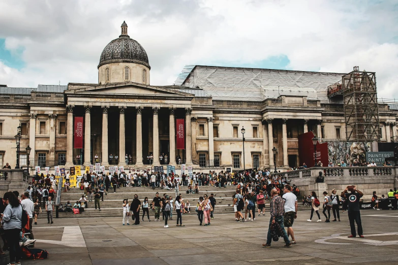 a crowd of people standing in front of a building, inspired by Thomas Struth, pexels contest winner, visual art, national gallery, square, summer day, very busy place