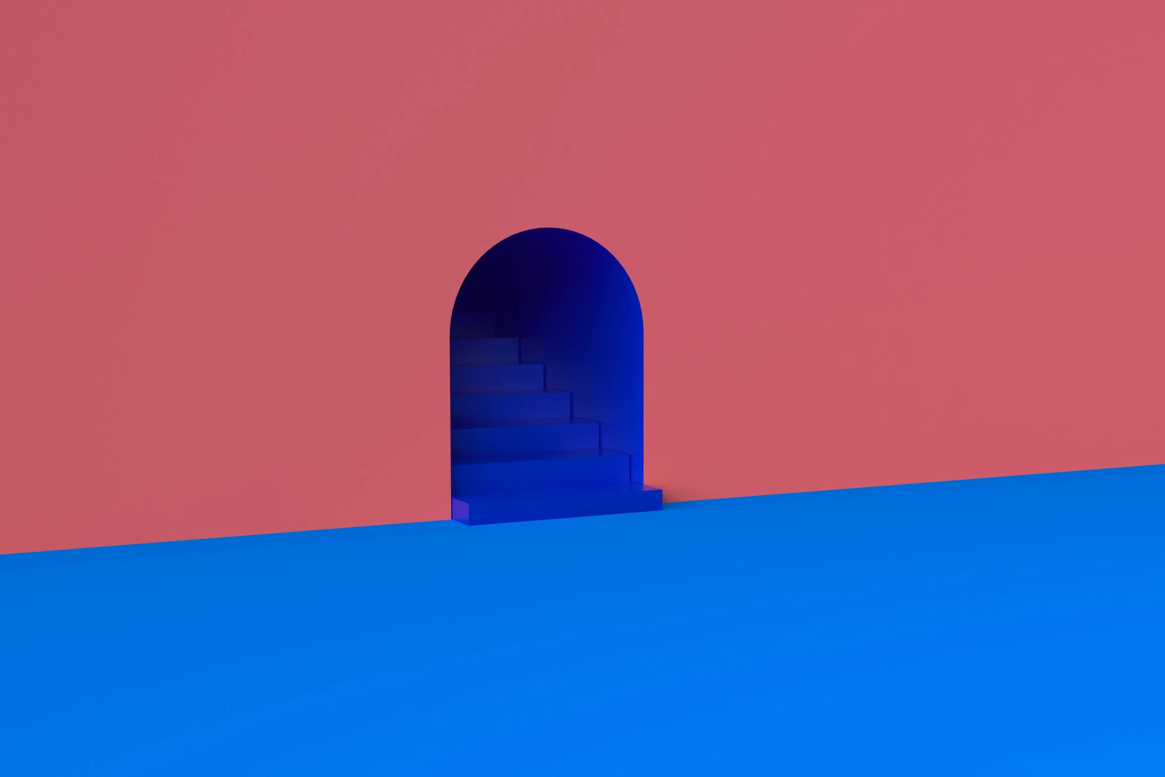 a blue door sitting on top of a pink and blue wall, a 3D render, inspired by Ricardo Bofill, unsplash contest winner, conceptual art, stairs and arches, dark blue and red, 3 d render n - 9, material pack