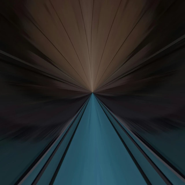 a blurry image of a train going through a tunnel, an album cover, inspired by Otto Piene, pexels contest winner, abstract illusionism, brown and cyan blue color scheme, dark ( spaceship ), view up, illustration 8 k