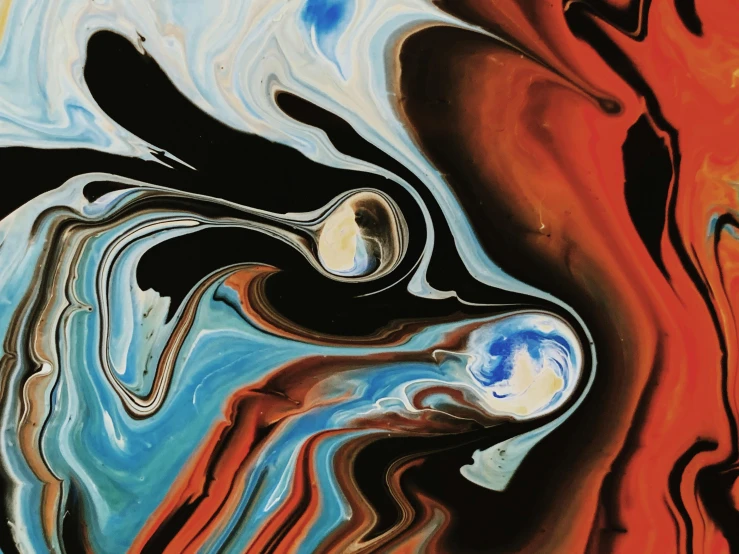 a close up of a painting of a person, an abstract painting, inspired by David Alfaro Siqueiros, pexels contest winner, liquid marble fluid painting, brown red blue, digital art - n 9, ivory and black marble