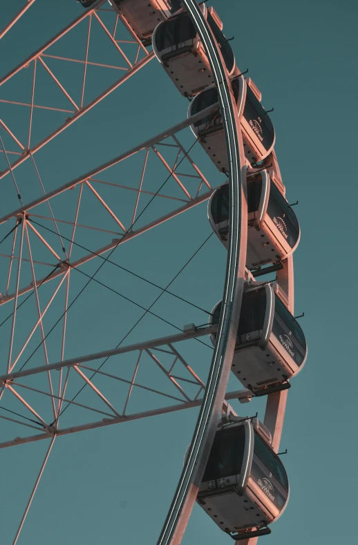 a ferris wheel in front of a blue sky, by Sven Erixson, pexels contest winner, aestheticism, faded pink, buenos aires, detail structure, rim light smooth
