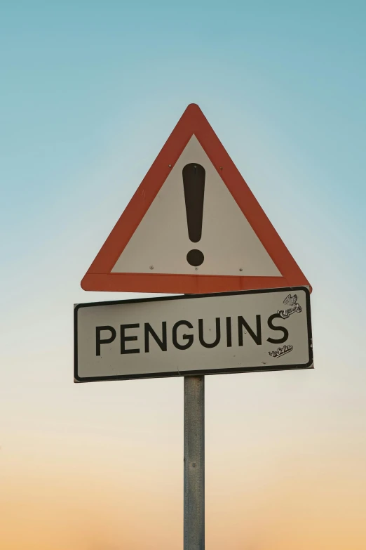 a close up of a street sign with a sky background, by Paul Bird, penguins, high polygon, warning, premium