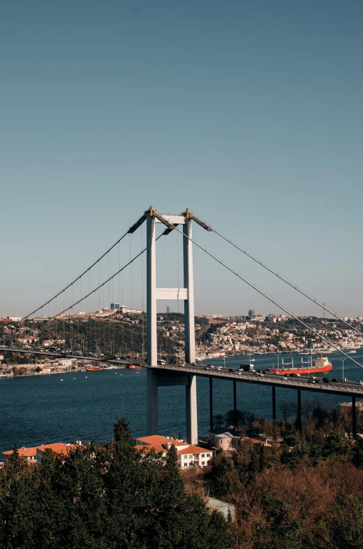 a bridge over a large body of water, pexels contest winner, fallout style istanbul, towering high up over your view, slide show, seen from a distance