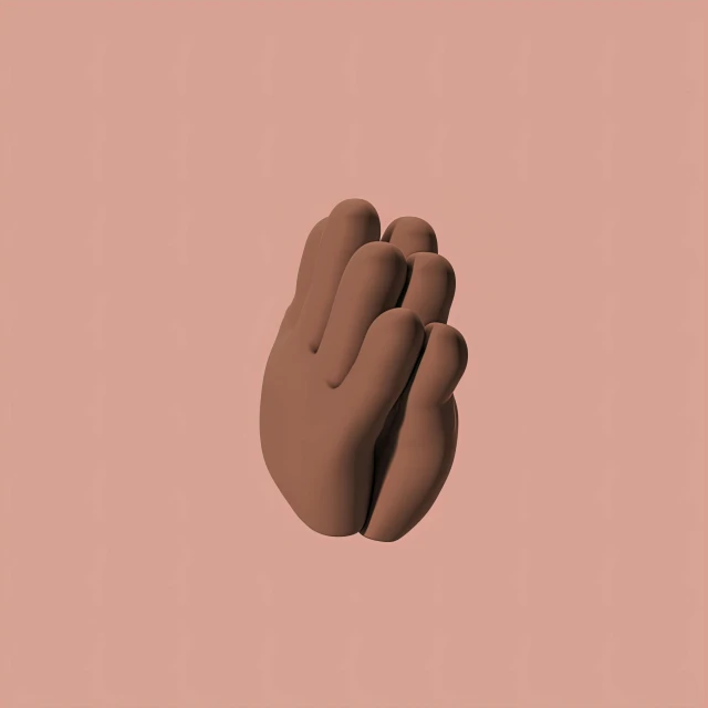 a person holding their hand up in the air, an album cover, by Nyuju Stumpy Brown, computer art, clay material, minimalistic, chocolate, praying posture