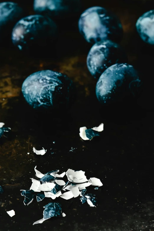 a bunch of blueberries sitting on top of a table, by Elsa Bleda, unsplash, process art, shattered abstractions, black moons, wine, vanilla