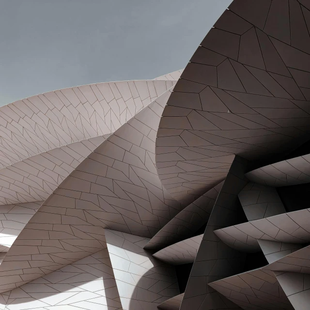 a black and white photo of a building, inspired by Zha Shibiao, pexels contest winner, conceptual art, rendered in redshift, petals, folded geometry, islamic