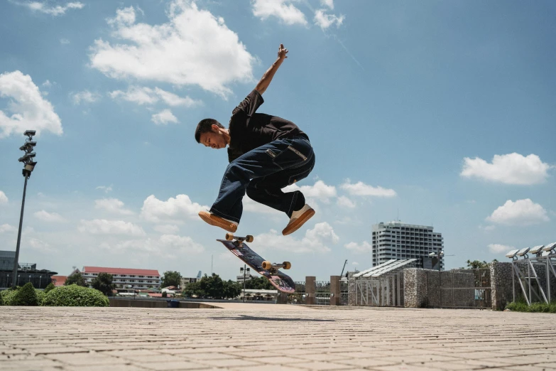 a man flying through the air while riding a skateboard, pexels contest winner, hyperrealism, zezhou chen, youtube thumbnail, harriet tubman skateboarding, on the concrete ground