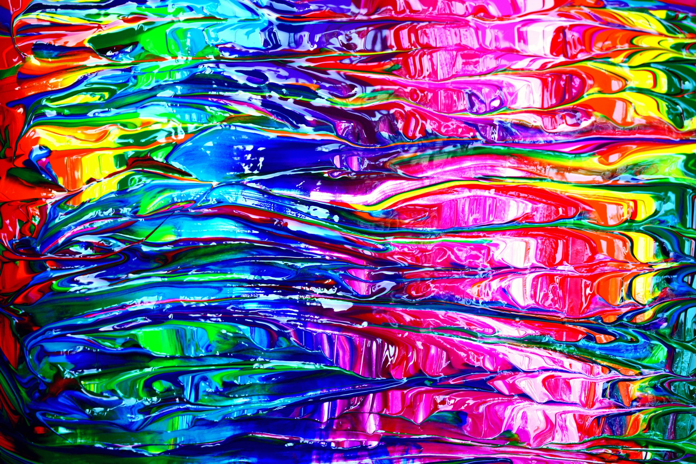 a close up of a painting with many colors, an acrylic painting, flickr, inverted neon rainbow drip paint, ( ( fractal waves ) ), colorful plastic, rainbow gradient reflection