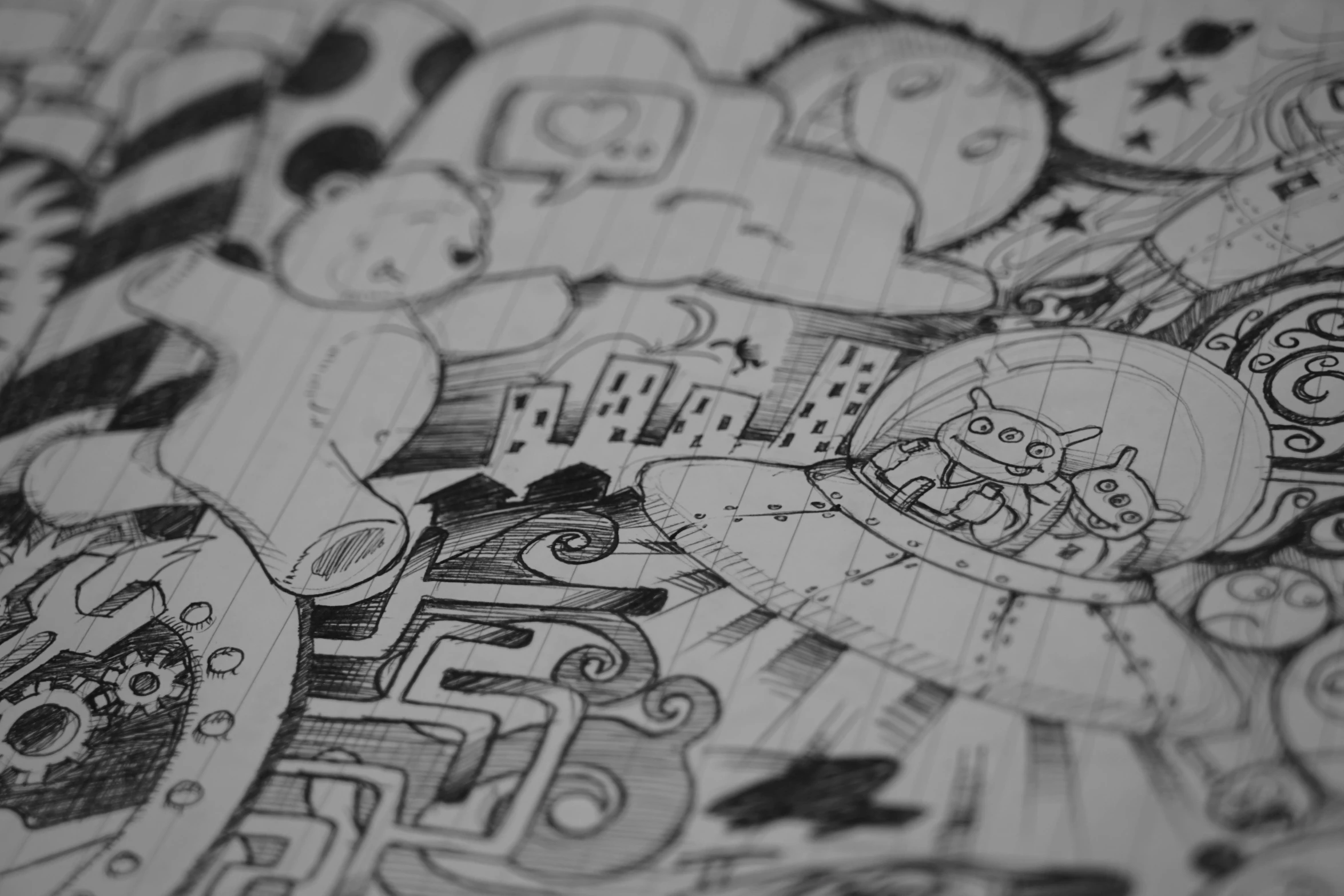 a bunch of drawings on a piece of paper, a detailed drawing, by Reuben Tam, pexels, character art closeup, behance lemanoosh, neighborhood, intense knowledge