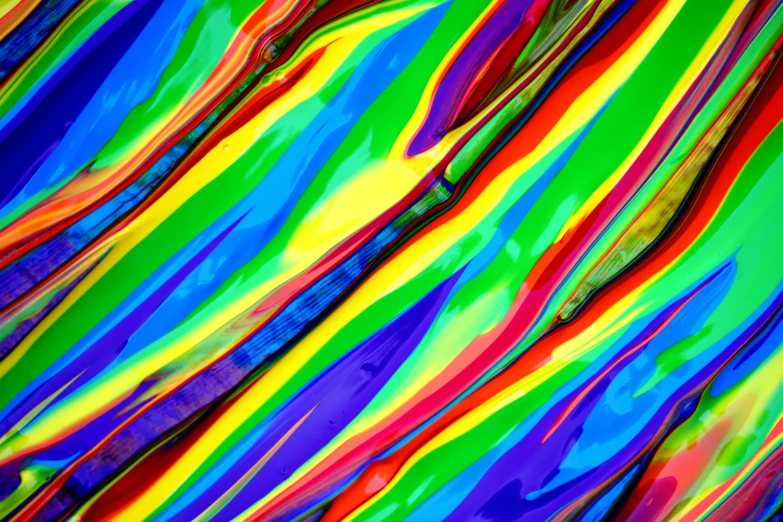 a close up of a multicolored painting, a microscopic photo, pexels, rainbow stripe background, flowing neon-colored silk, colorful plastic, vibrant high contrast