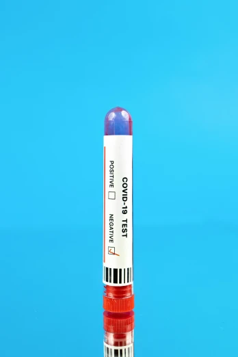 a blood test tube on a blue background, private press, covid, coloured marker, set against a white background, thumbnail