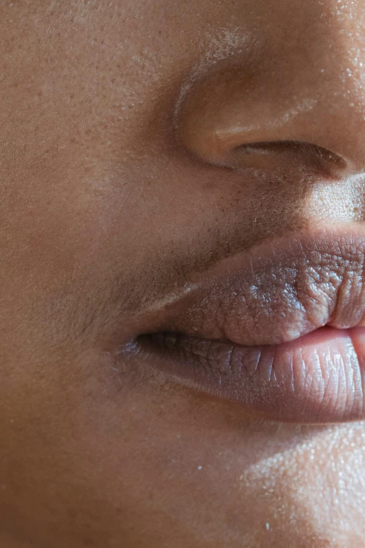 a close up of a person with a tooth brush in their mouth, a stipple, trending on pexels, hyperrealism, with brown skin, big puffy lips, shaven stubble, dreaming of kissing a girl