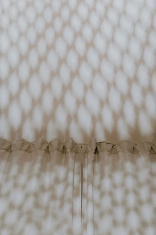 a bird sitting on top of a bed next to a window, inspired by Andreas Gursky, unsplash, op art, dressed in a frilly ((lace)), detail structure, brown scales, courtesy of moma