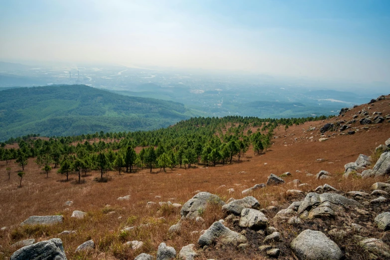 a view of the mountains from the top of a hill, by Jang Seung-eop, pexels contest winner, les nabis, deforestation, airy landscape, chiba prefecture, 2000s photo