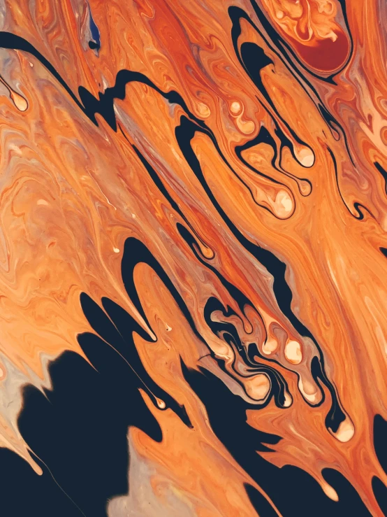 a close up of a painting of orange and black paint, inspired by Jules Olitski, trending on pexels, fractal waves, nasa image, brown mud, hq 4k phone wallpaper