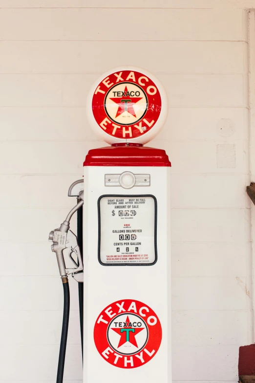 a gas pump sitting on the side of a building, profile image, silver white red details, restored, vanilla