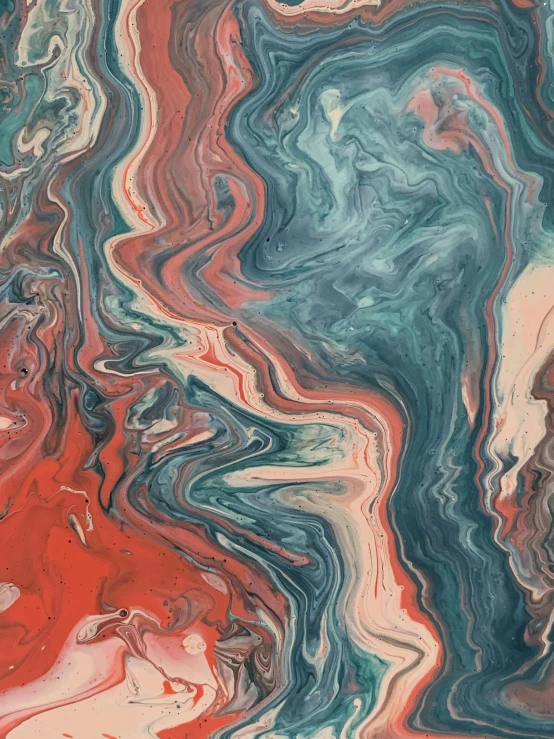 an abstract painting with red, blue and white colors, an ultrafine detailed painting, inspired by Yanjun Cheng, trending on unsplash, generative art, swirly liquid ripples, in a style blend of botticelli, teal orange color scheme, earth and pastel colors