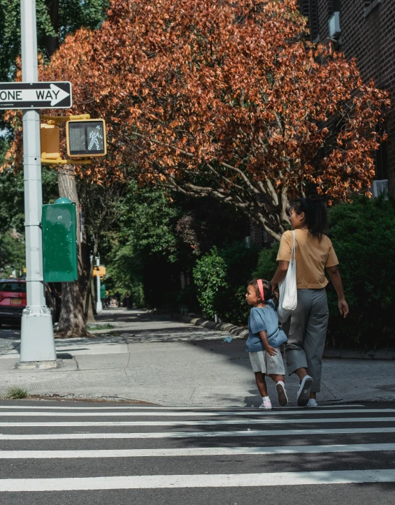 a couple of people that are walking across the street, unsplash contest winner, realism, 🚿🗝📝, schomburg, toddler, new york in the future