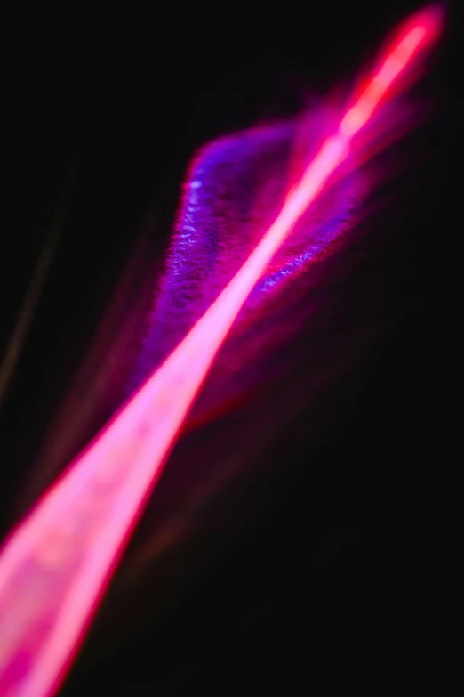 a close up of a pink light in the dark, a microscopic photo, by Anna Füssli, holography, fiber optic hair, low purple flame, laser sword, chromostereopsis