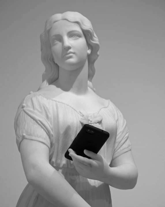 a statue of a woman holding a cell phone, inspired by Antonio Canova, ansel ], miranda meeks, ivan aivazovski, demna gvasalia