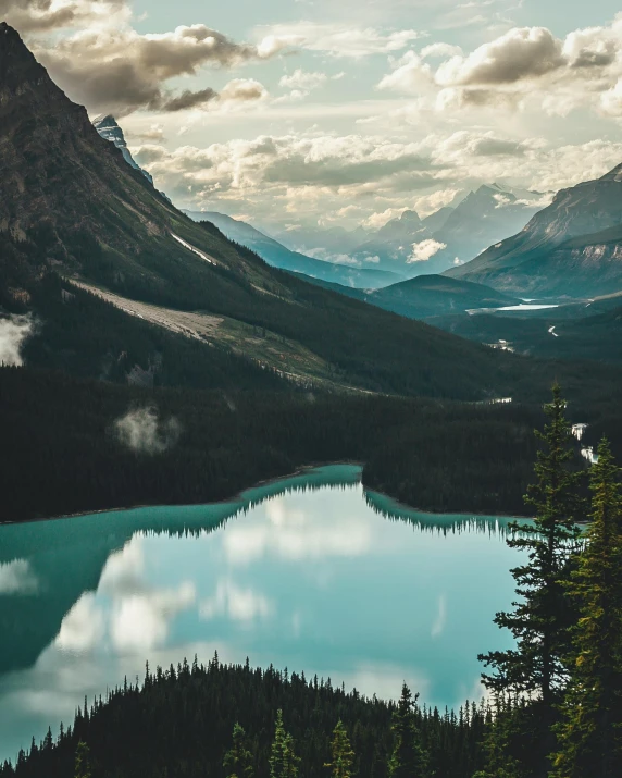 a large body of water surrounded by trees, inspired by Elsa Bleda, pexels contest winner, banff national park, hills and mountains, instagram post, 5 0 0 px