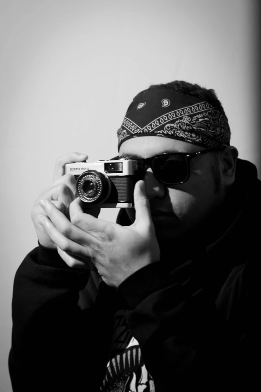 a man taking a picture with a camera, a black and white photo, thug life, ((portrait)), sam hyde, profile picture 1024px