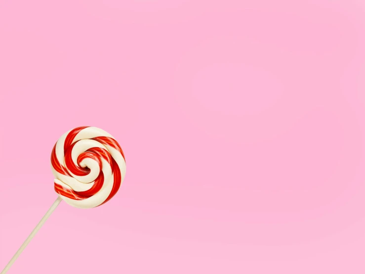 a red and white lollipop against a pink background, trending on pexels, animation, 🐿🍸🍋, minimalistic background, made of candy