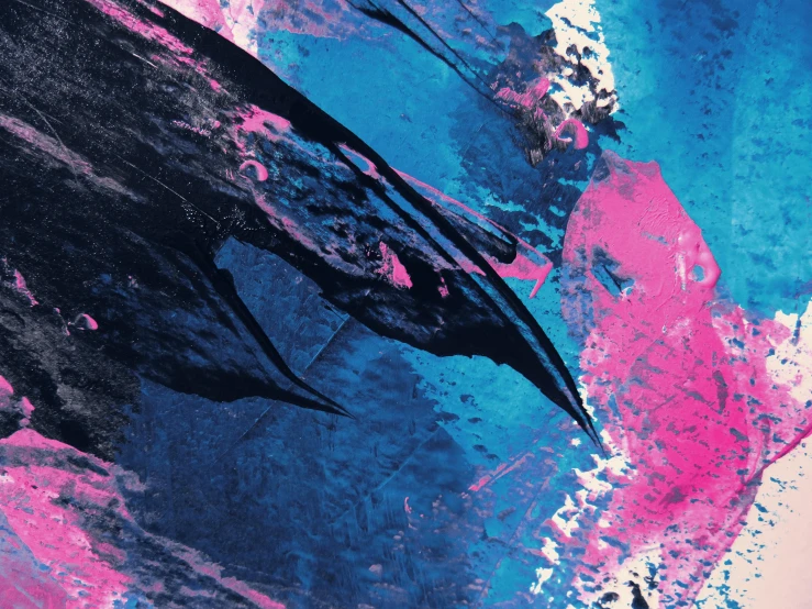 a painting of a black bird on a pink and blue background, an album cover, inspired by Shōzō Shimamoto, trending on pexels, abstract art, the blue whale crystal texture, digital art - n 9, swarming swirling bats, high angle close up shot