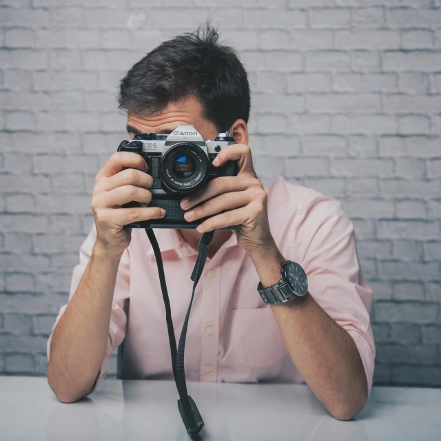 a man taking a picture with a camera, a picture, pexels contest winner, professional headshot, fan favorite, colored photo, photobash
