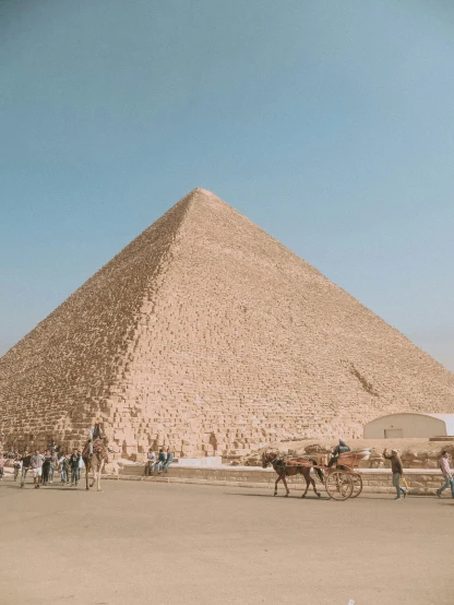 a group of people riding horses in front of a pyramid, egyptian art, pexels contest winner, pink marble building, 🚿🗝📝, instagram story, wide view
