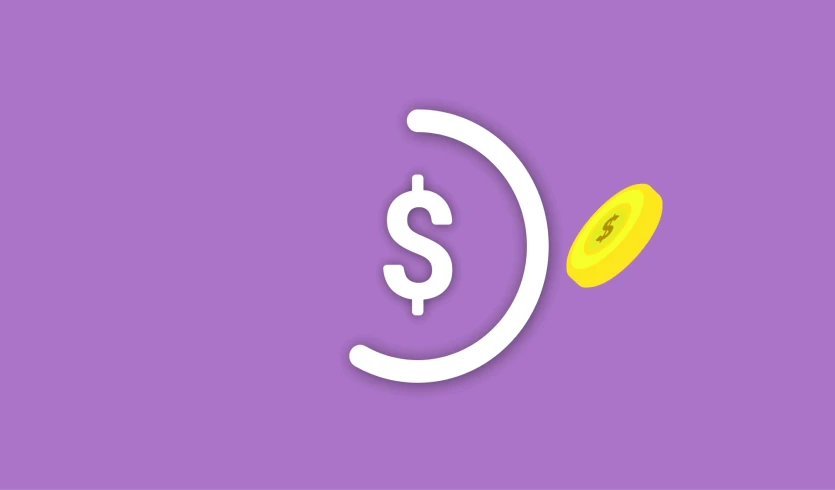 a dollar sign and a coin on a purple background, a screenshot, tachisme, dribbble 8k, low quality photo, simple cartoon style, behance lemanoosh