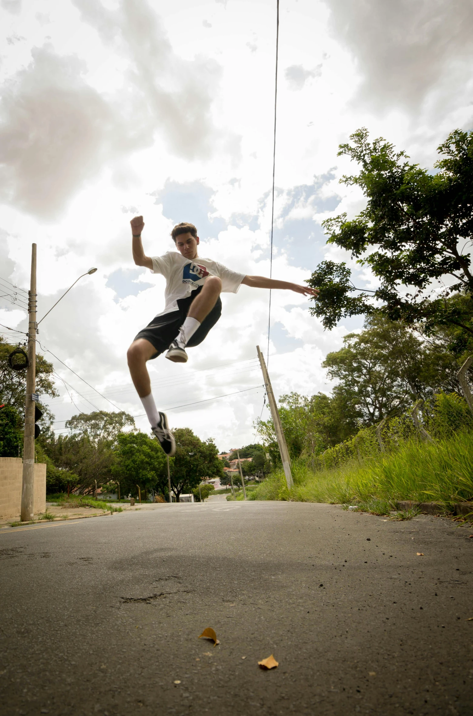 a man flying through the air while riding a skateboard, by Peter Churcher, happening, lachlan bailey, high school, street pic, tony sandoval. 8 k realistic