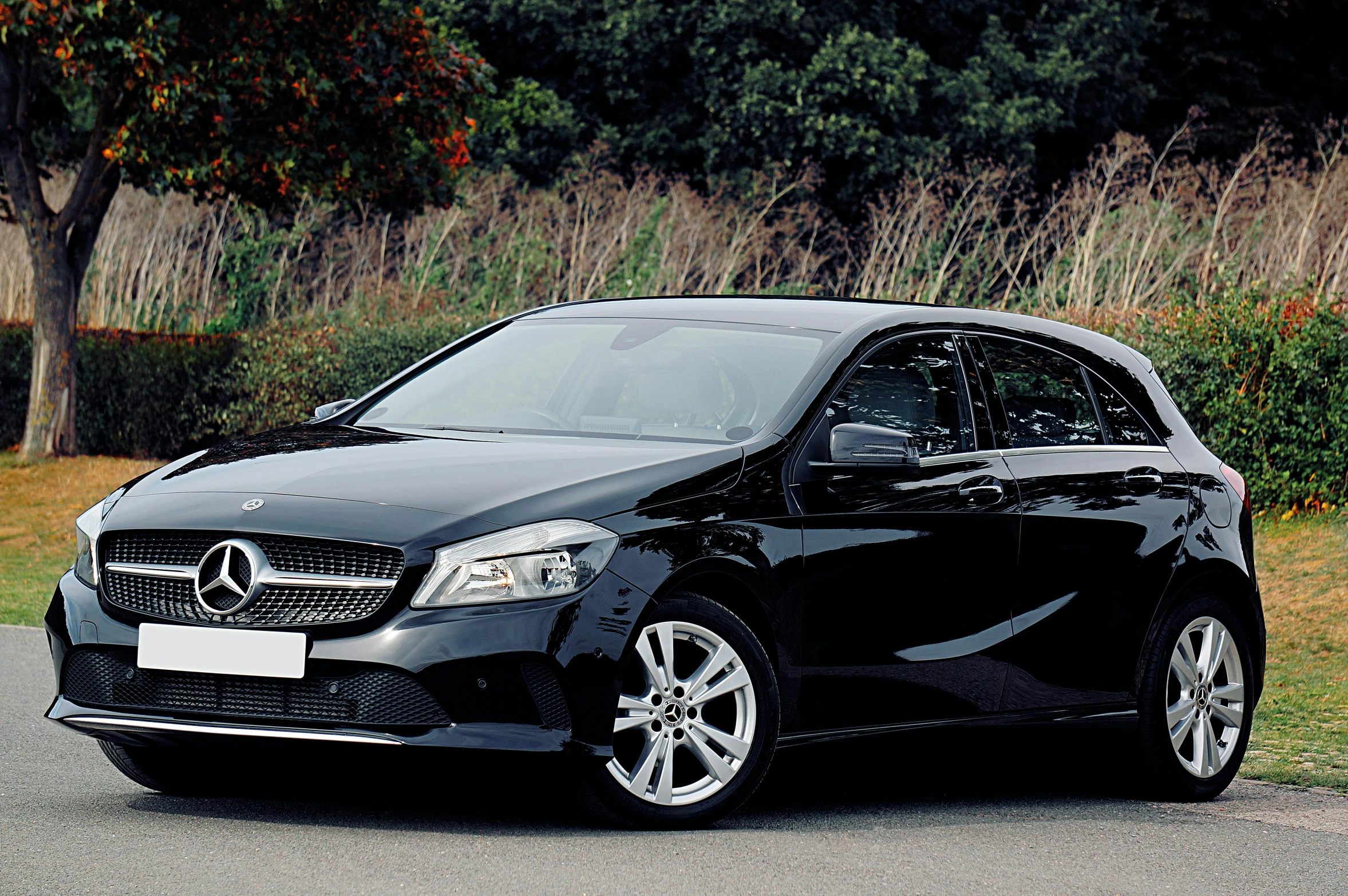 a black car parked on the side of the road, mercedez benz, 15081959 21121991 01012000 4k, square, full colour