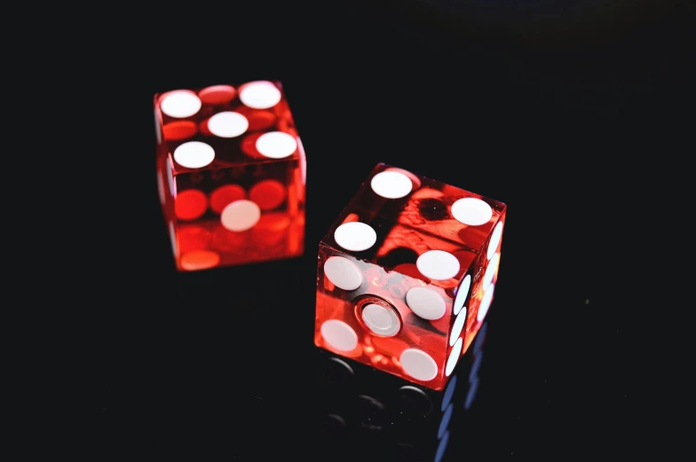 two red dice sitting next to each other on a table, by Daniel Lieske, unsplash, visual art, square, black, 15081959 21121991 01012000 4k, casino