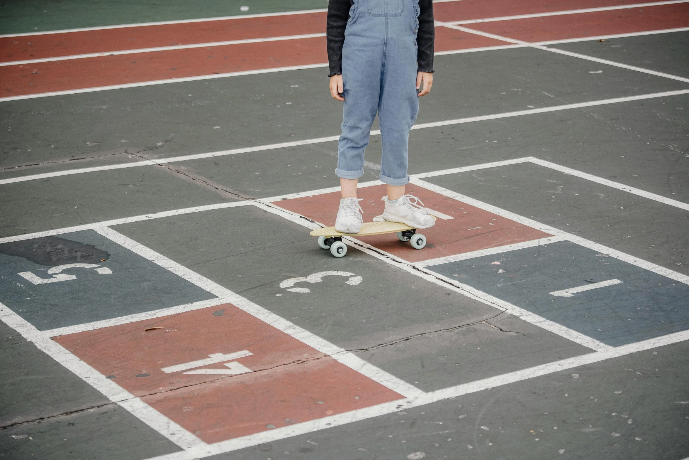 a little girl that is standing on a skateboard, unsplash, square lines, game board, high school, without text