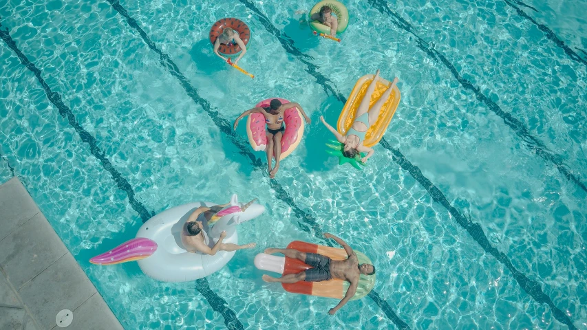 a group of people floating in a swimming pool, by Carey Morris, pexels contest winner, fan favorite, illustartion, pool tubes, resting