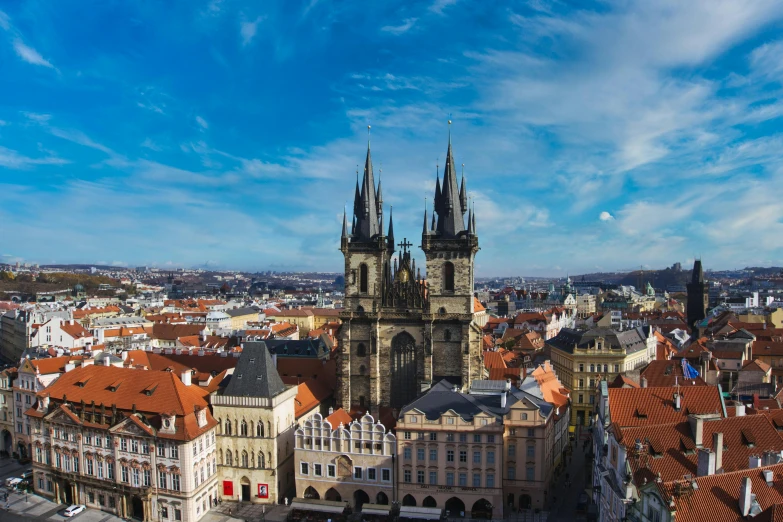 an aerial view of the city of prague, pexels contest winner, art nouveau, square, avatar image, blue sky, brown