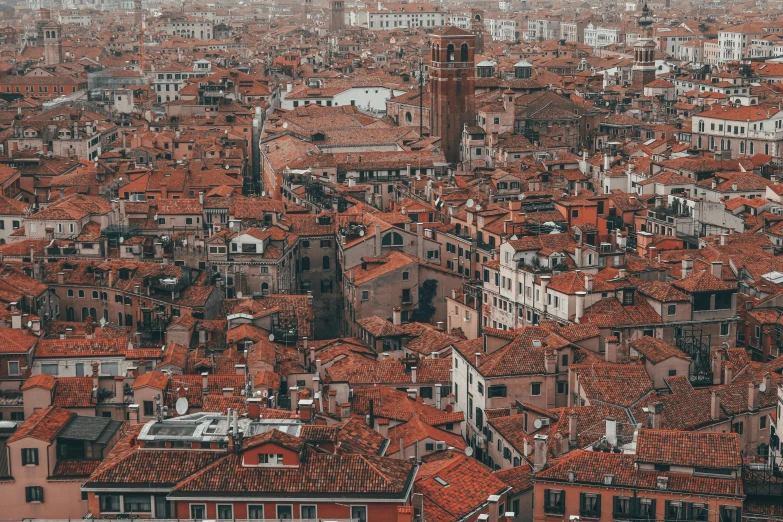 a view of a city from the top of a building, a picture, pexels contest winner, renaissance, burnt sienna and venetian red, 🤬 🤮 💕 🎀, tiled roofs, crowded place