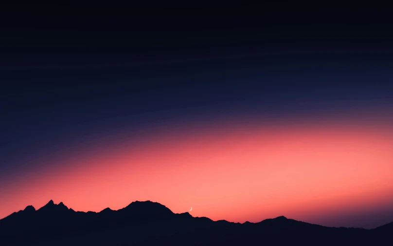 a sunset with mountains in the background, by Matthias Weischer, unsplash contest winner, minimalism, dark blue and red, pink moon, lpoty, minimalist wallpaper