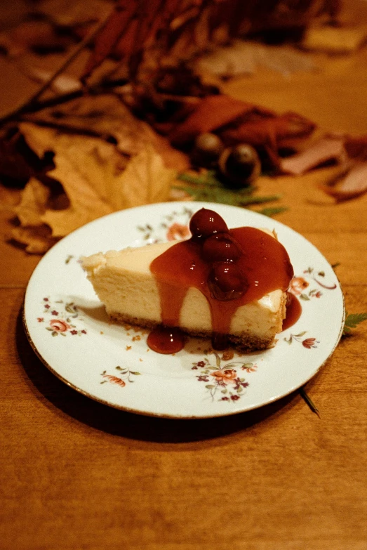 a white plate topped with a piece of cheesecake, a still life, by David Garner, pixabay, in the autumn, けもの, 15081959 21121991 01012000 4k, portrait photo