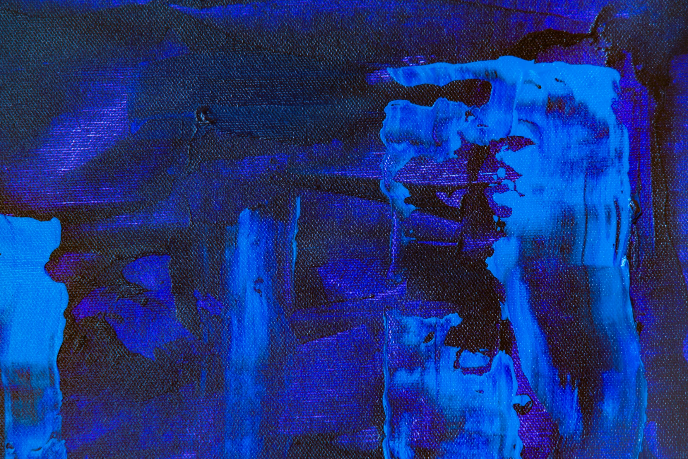 a painting with blue and black paint on it, inspired by Yves Klein, pexels contest winner, dark purple blue tones, 144x144 canvas, zoomed in, contemplating