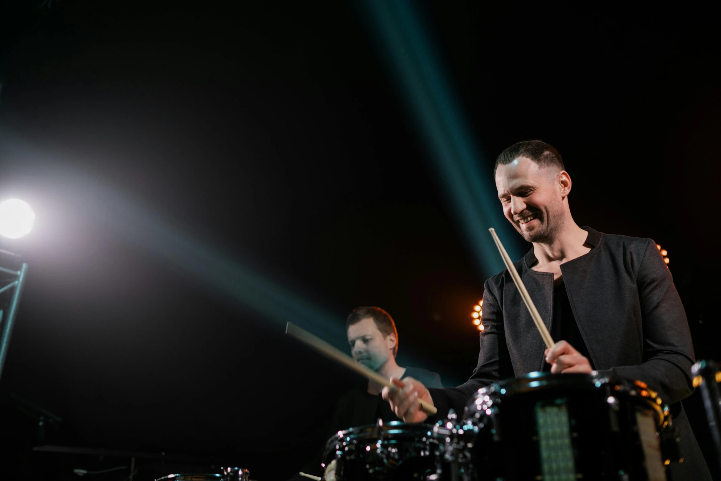 a couple of people that are playing drums, tuomas korpi and wlop, avatar image, mariusz lewandowski, high quality image