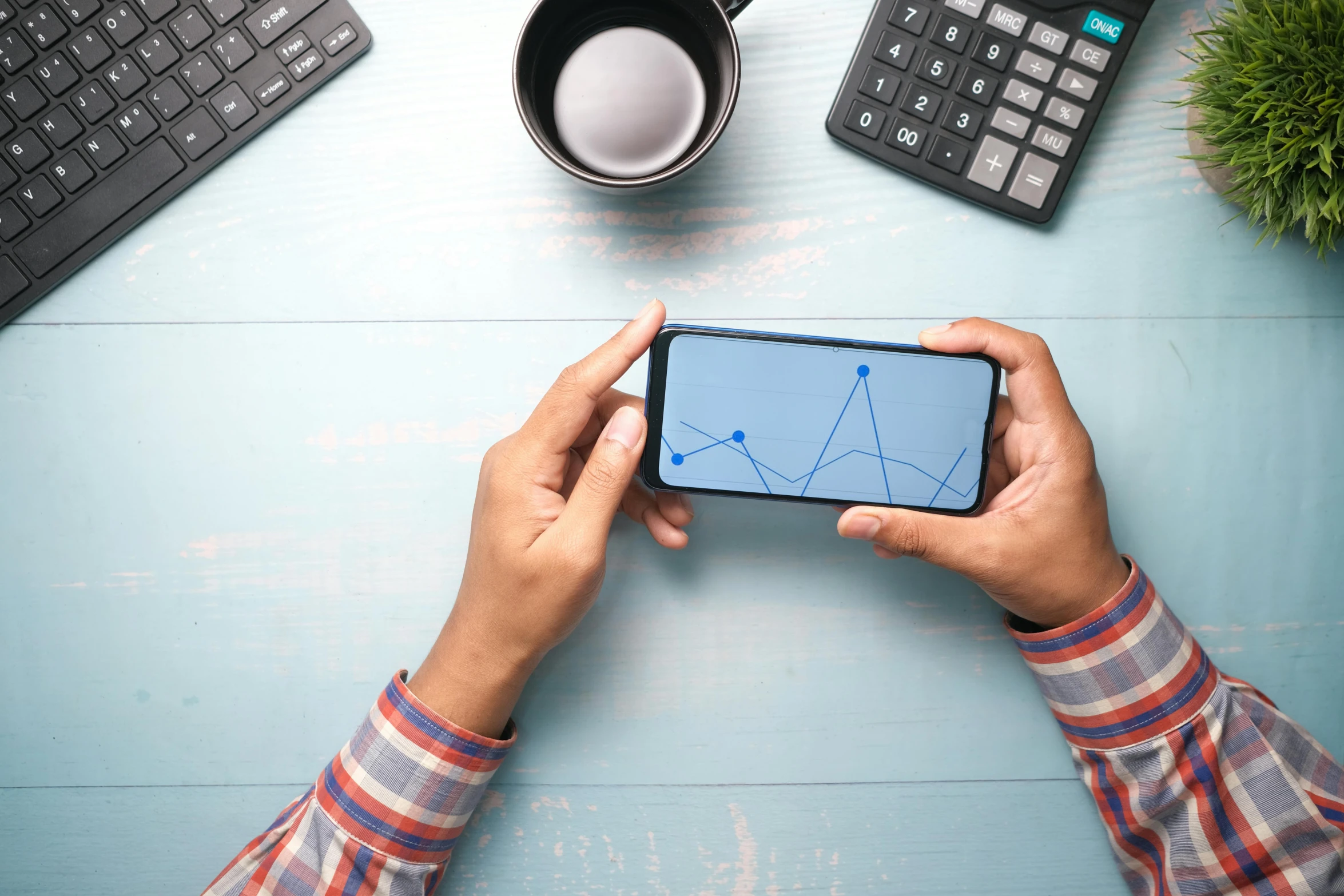 a close up of a person holding a cell phone, a picture, analytical art, on a desk, maths, commercial, square