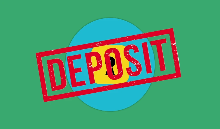 a stamp that says deposit on a green background, by Jeka Kemp, deviantart, conceptual art, ios app icon, a brightly coloured, multi-part, winning artwork